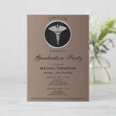 Silver Caduceus Medical Graduation | Photo Einladung (Stehend Vorderseite)
