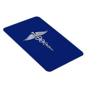 Silver Caduceus Medical Symbol auf Navy Blue Decor Magnet (Rechte Seite)