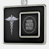 Silver Caduceus Medical Symbol auf schwarz Rahmen-Ornament Silber (Links)