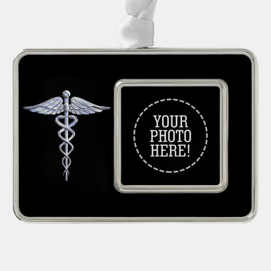 Silver Caduceus Medical Symbol auf schwarz Rahmen-Ornament Silber (Vorderseite)