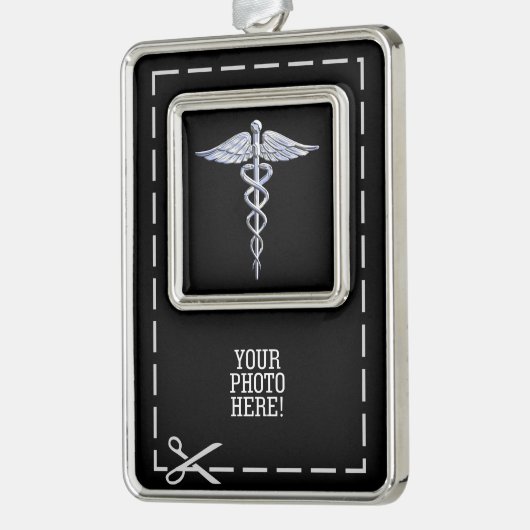 Silver Caduceus Medical Symbol auf schwarz Rahmen-Ornament Silber (Links)