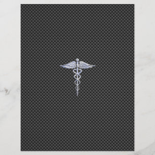 Silver Caduceus Medical Symbol Carbon Fiber Style