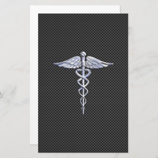 Silver Caduceus Medical Symbol Carbon Fiber Style Briefpapier (Vorne/Hinten)
