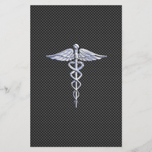Silver Caduceus Medical Symbol Carbon Fiber Style Briefpapier (Vorderseite)