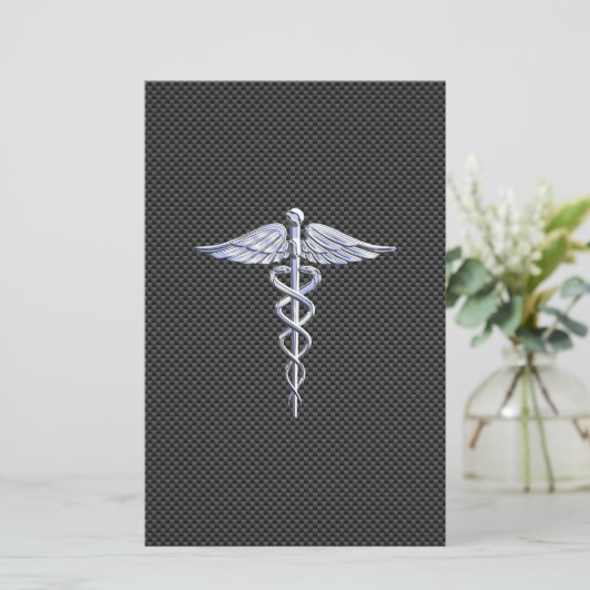 Silver Caduceus Medical Symbol Carbon Fiber Style Briefpapier (Stehend Vorderseite)