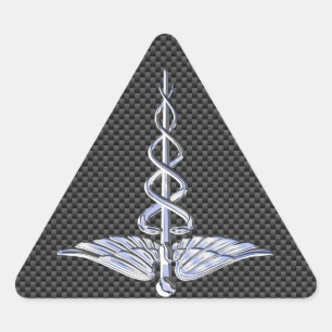 Silver Caduceus Medical Symbol Carbon Fiber Style Dreieckiger Aufkleber