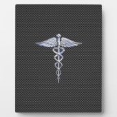 Silver Caduceus Medical Symbol Carbon Fiber Style Fotoplatte (Vorderseite)
