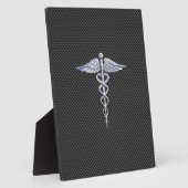 Silver Caduceus Medical Symbol Carbon Fiber Style Fotoplatte (Seite)
