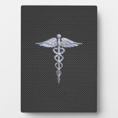 Silver Caduceus Medical Symbol Carbon Fiber Style Fotoplatte (Vorderseite)