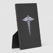 Silver Caduceus Medical Symbol Carbon Fiber Style Fotoplatte (Seite)