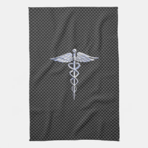 Silver Caduceus Medical Symbol Carbon Fiber Style Geschirrtuch