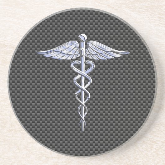 Silver Caduceus Medical Symbol Carbon Fiber Style Getränkeuntersetzer (Vorne)