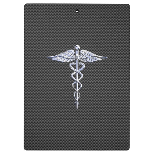 Silver Caduceus Medical Symbol Carbon Fiber Style Klemmbrett (Rückseite)