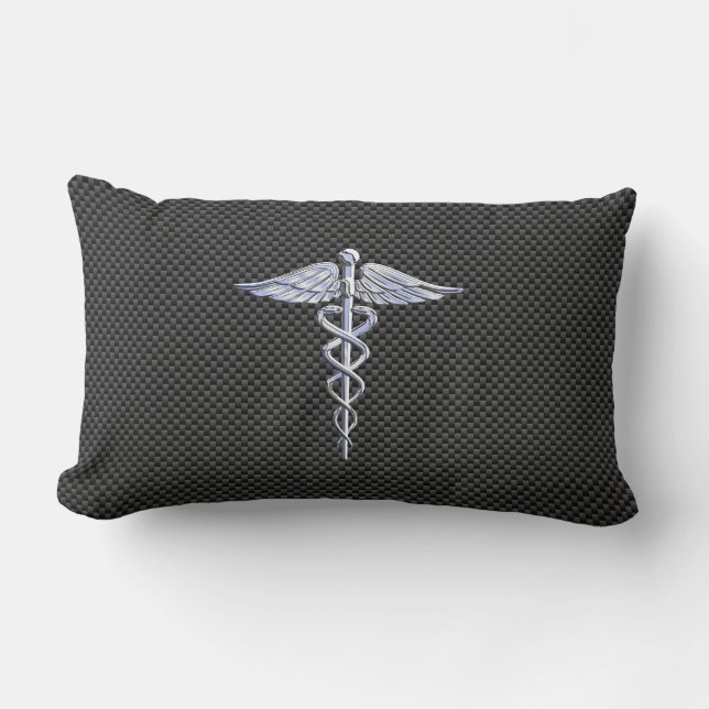 Silver Caduceus Medical Symbol Carbon Fiber Style Lendenkissen (Vorderseite)