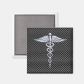 Silver Caduceus Medical Symbol Carbon Fiber Style Magnet (Vorderseite/Rückseite)