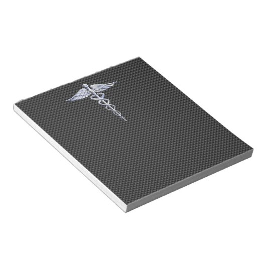 Silver Caduceus Medical Symbol Carbon Fiber Style Notizblock (angewinkelt)
