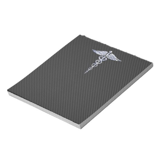 Silver Caduceus Medical Symbol Carbon Fiber Style Notizblock (Rotiert)