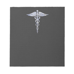 Silver Caduceus Medical Symbol Carbon Fiber Style Notizblock