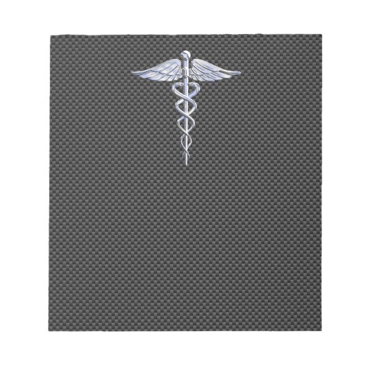Silver Caduceus Medical Symbol Carbon Fiber Style Notizblock (Vorderseite)