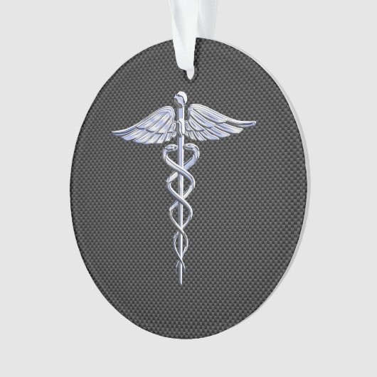 Silver Caduceus Medical Symbol Carbon Fiber Style Ornament (Vorderseite)