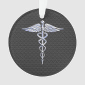 Silver Caduceus Medical Symbol Carbon Fiber Style Ornament (Vorderseite)