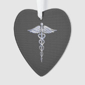 Silver Caduceus Medical Symbol Carbon Fiber Style Ornament (Vorderseite)