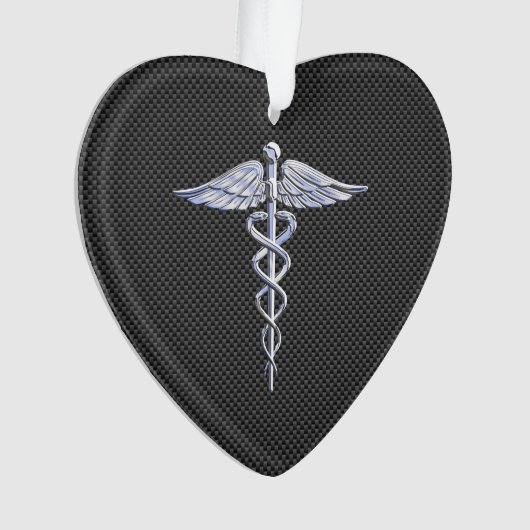 Silver Caduceus Medical Symbol Carbon Fiber Style Ornament (Vorderseite)