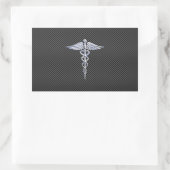 Silver Caduceus Medical Symbol Carbon Fiber Style Rechteckiger Aufkleber (Tasche)