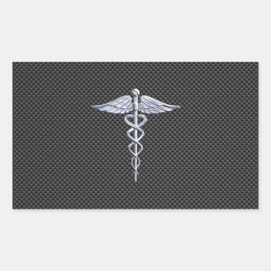 Silver Caduceus Medical Symbol Carbon Fiber Style Rechteckiger Aufkleber (Vorderseite)