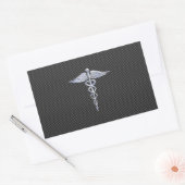 Silver Caduceus Medical Symbol Carbon Fiber Style Rechteckiger Aufkleber (Umschlag)