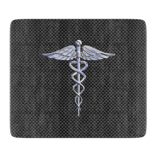 Silver Caduceus Medical Symbol Carbon Fiber Style Schneidebrett (Vorderseite)