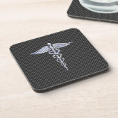 Silver Caduceus Medical Symbol Carbon Fiber Style Untersetzer (Linke Seite)
