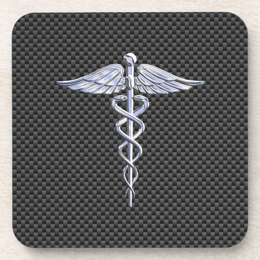 Silver Caduceus Medical Symbol Carbon Fiber Style Untersetzer (Vorderseite)