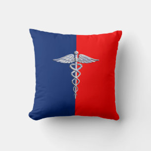Silver Caduceus Medical Symbol League Kissen