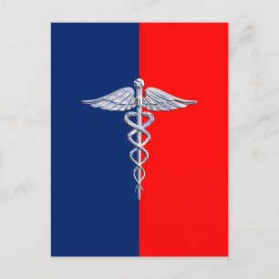 Silver Caduceus Medical Symbol League Postkarte