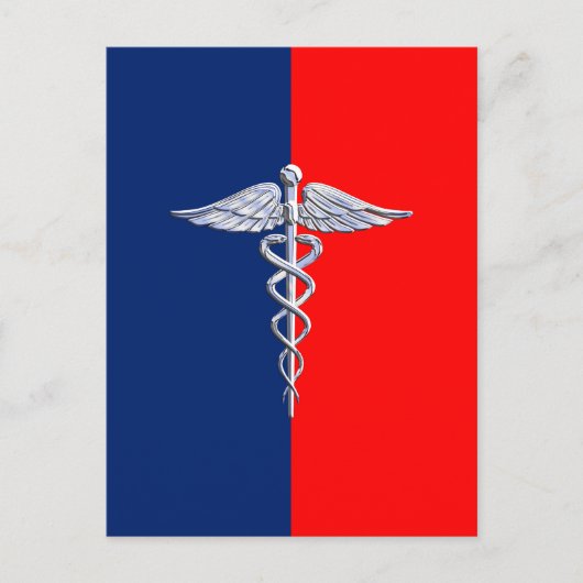 Silver Caduceus Medical Symbol League Postkarte (Vorderseite)