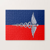 Silver Caduceus Medical Symbol League Puzzle (Horizontal)