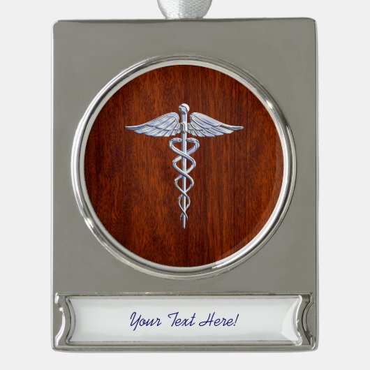 Silver Caduceus Medical Symbol Mahogany Dekoration (Vorderseite)