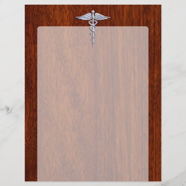 Silver Caduceus Medical Symbol Mahogany Dekoration (Vorderseite)