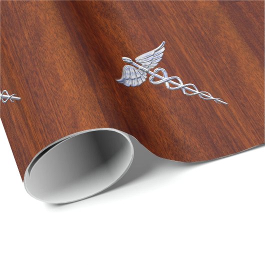 Silver Caduceus Medical Symbol Mahogany Dekoration Geschenkpapier (Rolleneckpunkt)