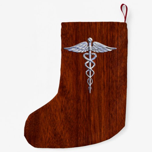 Silver Caduceus Medical Symbol Mahogany Dekoration Kleiner Weihnachtsstrumpf (Rückseite)