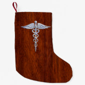 Silver Caduceus Medical Symbol Mahogany Dekoration Kleiner Weihnachtsstrumpf (Vorderseite)