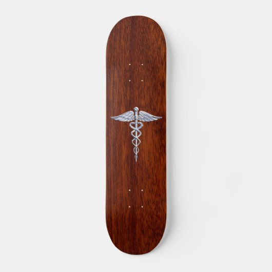 Silver Caduceus Medical Symbol Mahogany Dekoration Skateboard (Vorderseite)