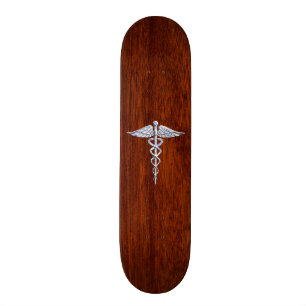 Silver Caduceus Medical Symbol Mahogany Dekoration Skateboard