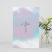 Silver Caduceus Medical Symbol Mother Pearl Decor Briefpapier (Stehend Vorderseite)