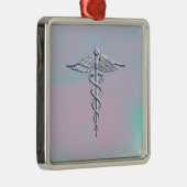 Silver Caduceus Medical Symbol Mother Pearl Decor Silbernes Ornament (Rechts)