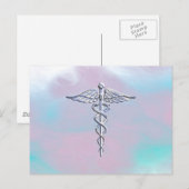 Silver Caduceus Medical Symbol Mother Pearl Postkarte (Vorne/Hinten)