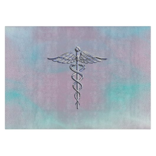 Silver Caduceus Medical Symbol Mother Pearl Schneidebrett (Vorderseite)