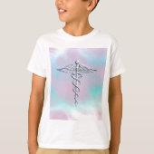 Silver Caduceus Medical Symbol Mother Pearl T-Shirt (Vorderseite)