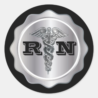 Silver Caduceus RN Nurse | Medizinisch Runder Aufkleber